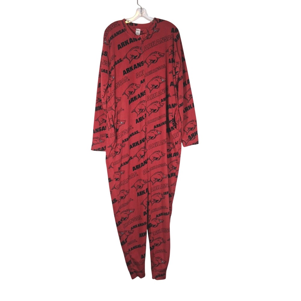 Sideline Apparel Arkansas Razorbacks Red Fleece Union Suit Pajamas L Large
